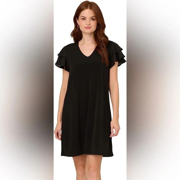 NWT Adrianna Papell V Neck Double Flutter Sleeve Dress sz S - Picture 2 of 14